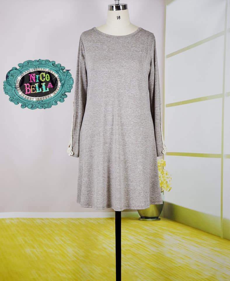 Beige Crochet Sleeve Dress - Nico Bella Boutique 
