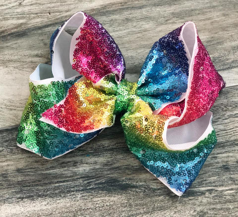 White Rainbow Sequin Bow - Nico Bella Boutique 