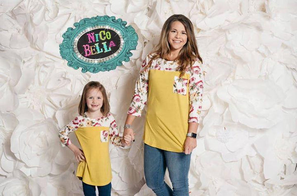 Yellow Color Block Floral Top - Nico Bella Boutique 