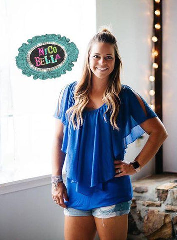 Blue Chiffon Ruffle Blouse - Nico Bella Boutique 