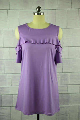 Lavender Cold Shoulder Ruffle Top - Nico Bella Boutique 