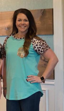 Aqua Leopard Sequin Pocket Tee - Nico Bella Boutique 