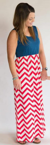 Navy and Red Chevron Tank Maxi Dress - Nico Bella Boutique 