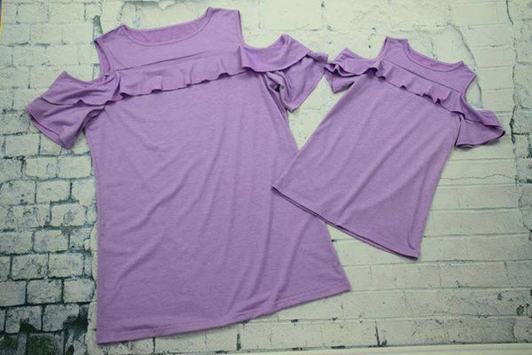 Girls Lavender Cold Shoulder Ruffle Top - Nico Bella Boutique 