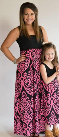 Black and Hot Pink Damask Tank Maxi Dress - Nico Bella Boutique 