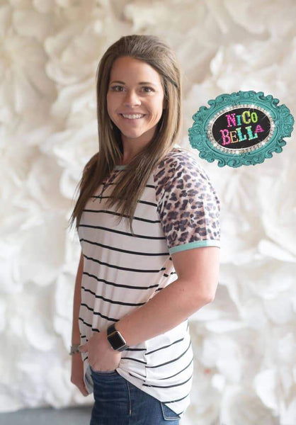 Mint Trim Striped Leopard Raglan - Nico Bella Boutique 