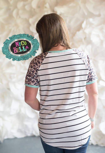 Mint Trim Striped Leopard Raglan - Nico Bella Boutique 