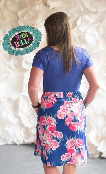 Penny Blue Floral Dress - Nico Bella Boutique 