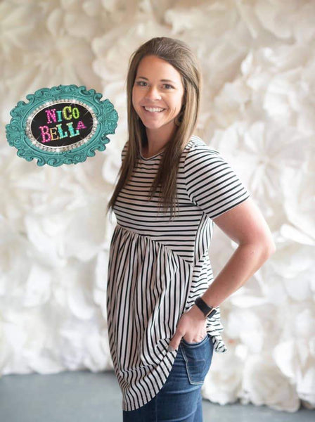 Black and White Stripe Criss Cross Tunic - Nico Bella Boutique 