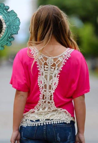 Hot Pink Crochet Back Top - Nico Bella Boutique 