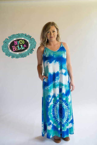 Beach Front Villa Spaghetti Strap Tie Dye Maxi Dress - Nico Bella Boutique 