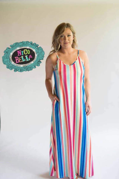 Cabana Spaghetti Strap Stripe Maxi Dress - Nico Bella Boutique 