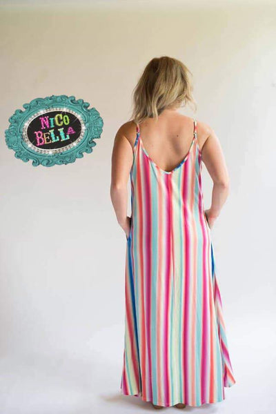 Cabana Spaghetti Strap Stripe Maxi Dress - Nico Bella Boutique 