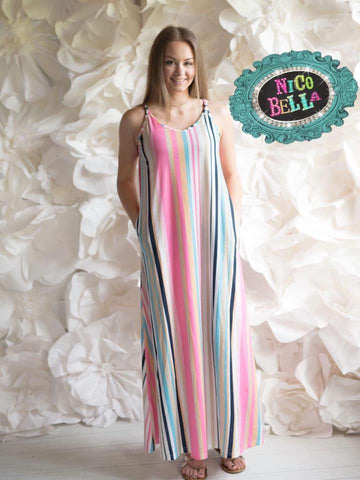 Lake Home Spaghetti Strap Striped Maxi Dress - Nico Bella Boutique 