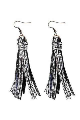 Silver and Black Tassel Fringe Earrings - Nico Bella Boutique 