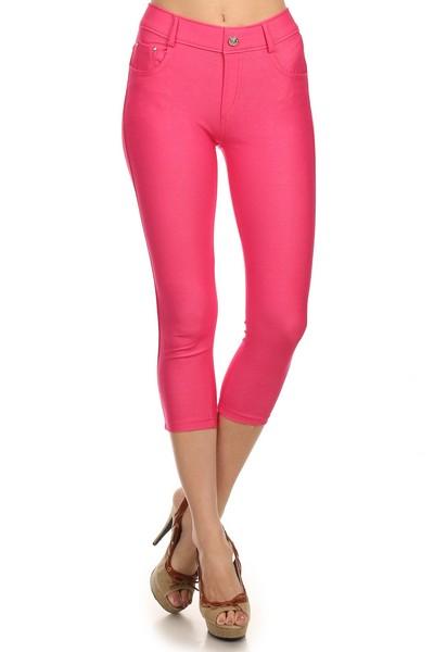 Fuchsia Denim Capri Jeggings - Nico Bella Boutique 