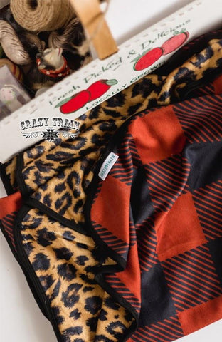 Winter Woven Leopard Buffalo Plaid Baby Kids Blanket - Nico Bella Boutique 
