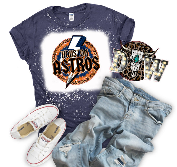 Houston Astros Lightning Bolt Baseball Bleached Graphic T-Shirt