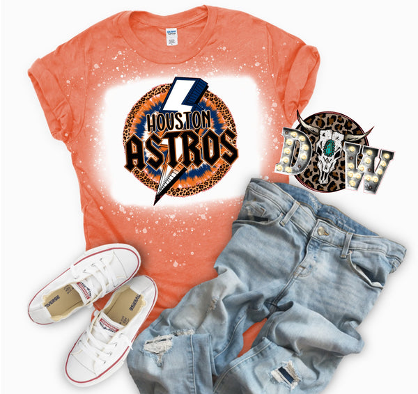 Houston Astros Lightning Bolt Baseball Bleached Graphic T-Shirt