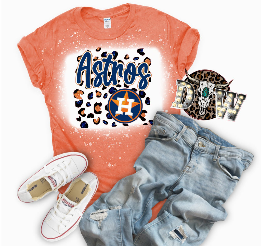 Houston Astros Leopard Baseball Bleached Graphic T-Shirt