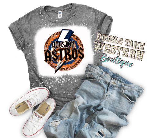 Houston Astros Lightning Bolt Baseball Bleached Graphic T-Shirt