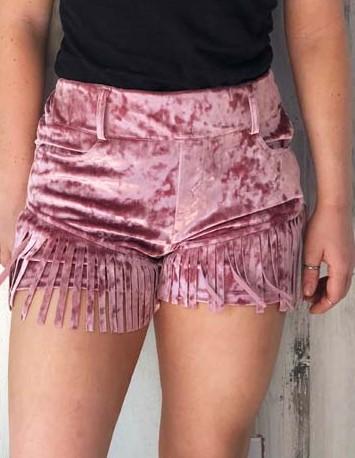 Dusty Pink Girl's Best Fringe Velvet Shorts - Nico Bella Boutique 