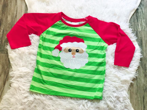 Green Striped Applique Santa Raglan - Nico Bella Boutique 