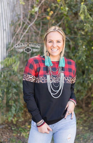 Breckenridge Pullover - Buffalo Plaid Leopard - Nico Bella Boutique 