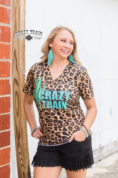 Leopard Crazy Train Cactus V-neck Top - Nico Bella Boutique 