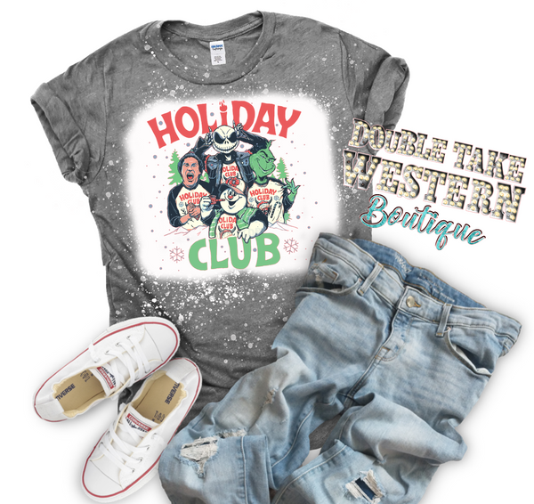 Holiday Club Christmas Bleached Graphic T-Shirt