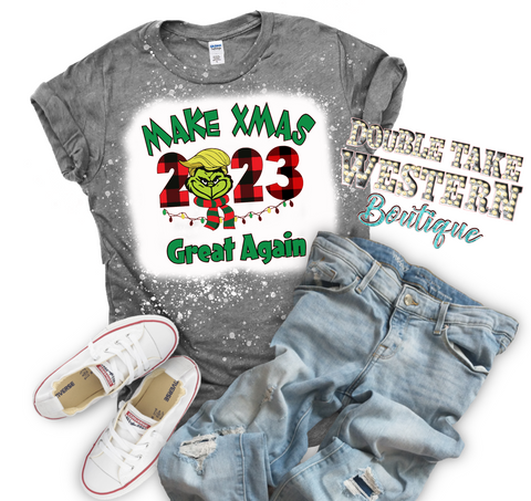 Make Xmas 2023 Great Again Grinch Bleached Graphic T-Shirt