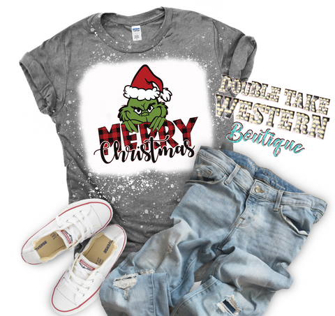 Merry Christmas Grinch Christmas Bleached Graphic T-Shirt