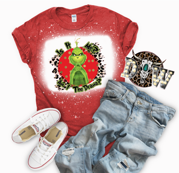 Is it Me? Am I the Drama? Grinch Leopard Christmas Bleached Graphic T-Shirt