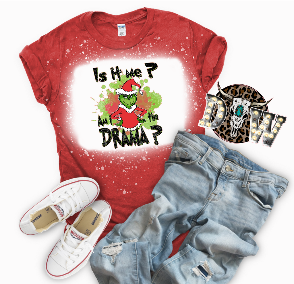 Is it Me? Am I the Drama? Grinch Christmas Bleached Graphic T-Shirt