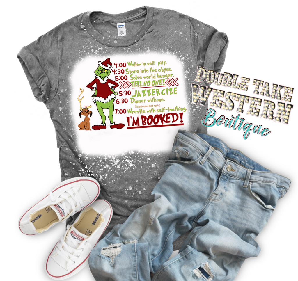I'm Booked! Grinch Christmas Bleached Graphic T-Shirt