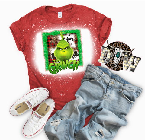 Grinch Christmas Bleached Graphic T-Shirt