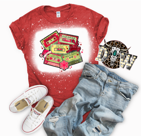 Cassette Christmas Songs Christmas Bleached Graphic T-Shirt