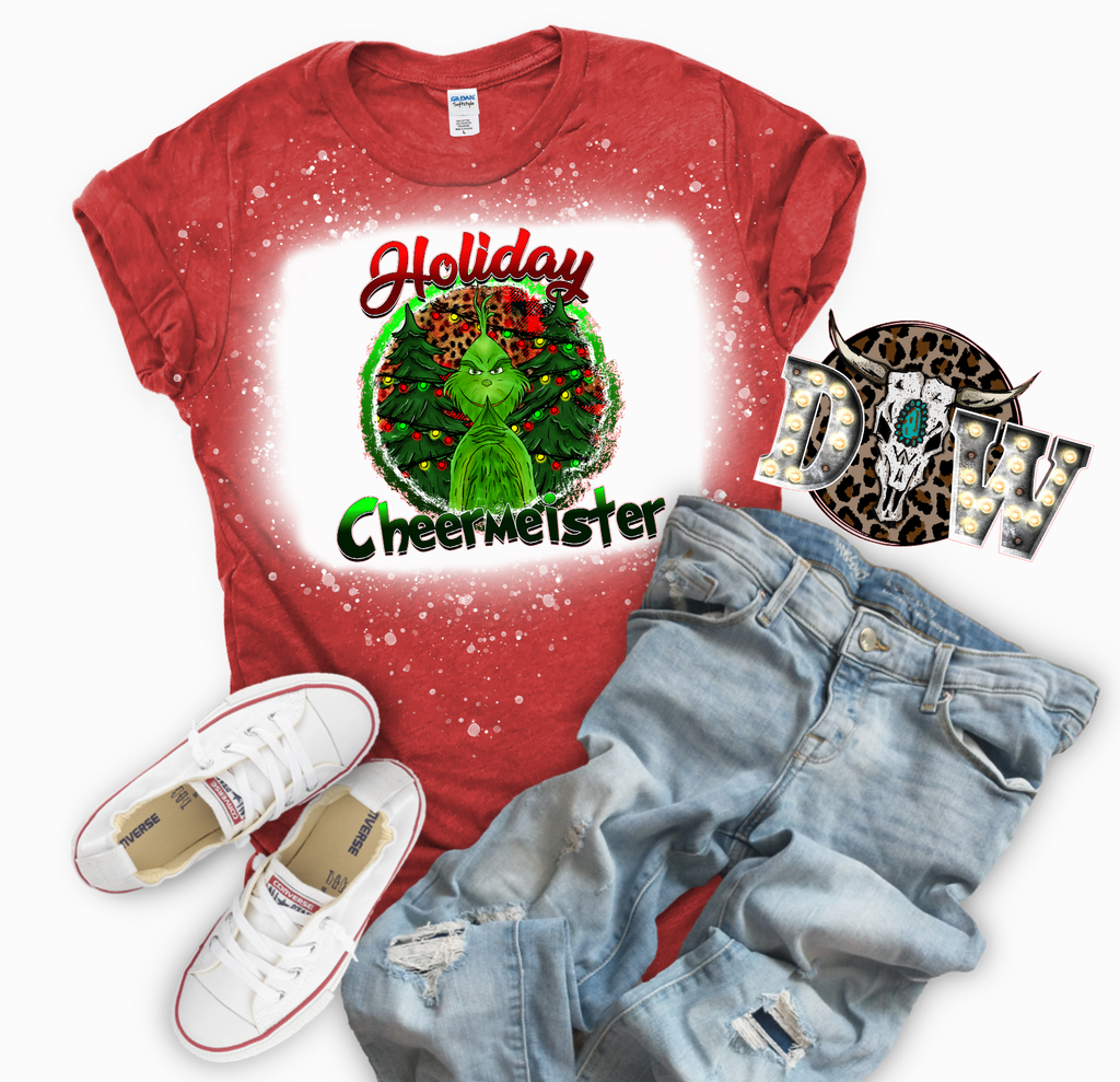 Holiday Cheermeister Grinch Christmas Bleached Graphic T-Shirt