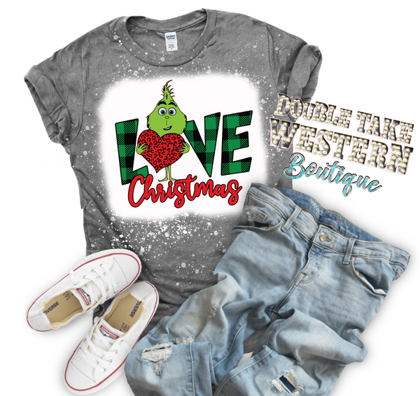 Love Grinch Christmas Bleached Graphic T-Shirt