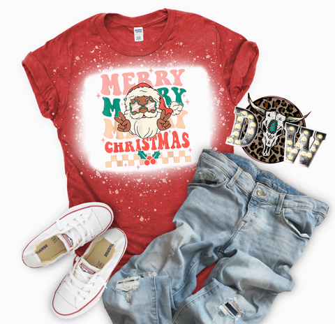 Merry Merry Merry Christmas Bleached Graphic T-Shirt