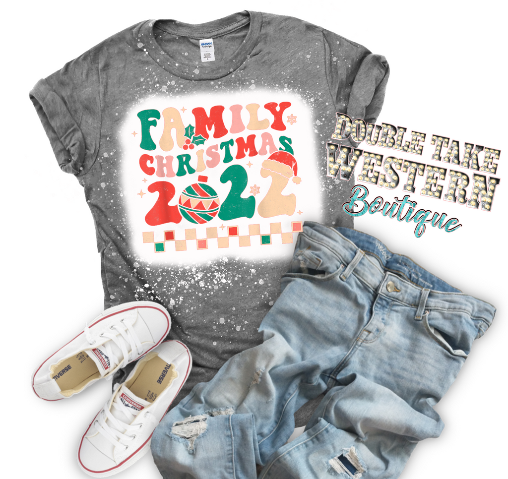 Family Christmas 2022 Christmas Bleached Graphic T-Shirt
