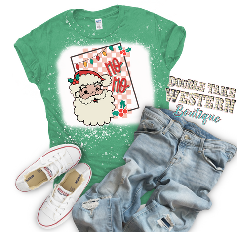 Ho Ho Retro Santa Christmas Bleached Graphic T-Shirt