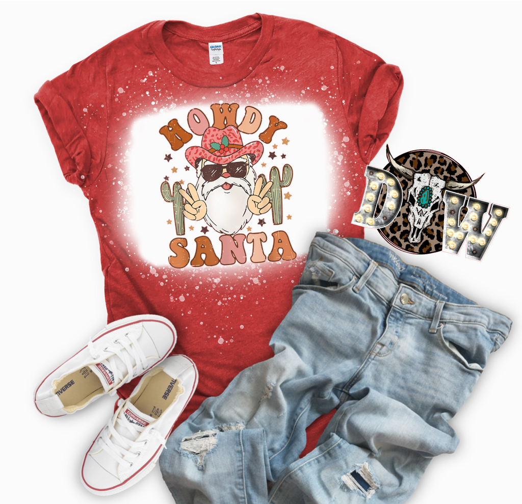 Howdy Santa Christmas Bleached Graphic T-Shirt