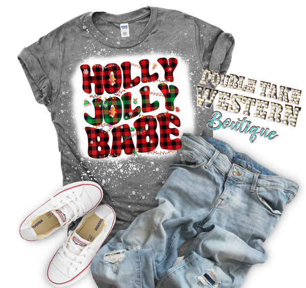 Holly Jolly Babe Christmas Bleached Graphic T-Shirt