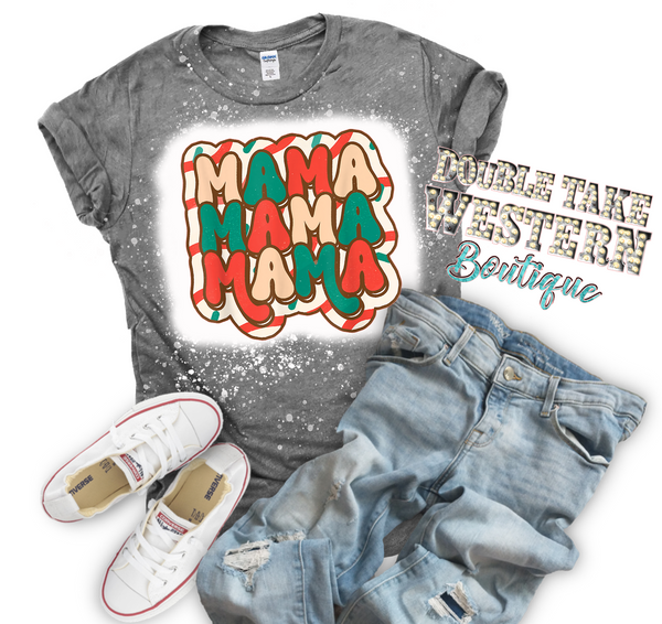 Mama Mama Mama Christmas Bleached Graphic T-Shirt