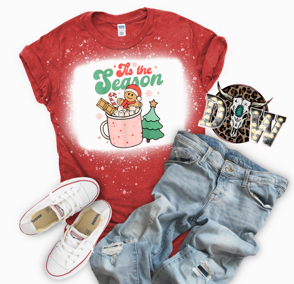 Tis the Season Holiday Christmas Bleached Graphic T-Shirt