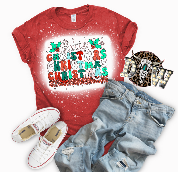 Merry Christmas Holiday Christmas Bleached Graphic T-Shirt