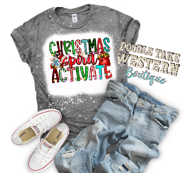 Christmas Spirit Activate Christmas Bleached Graphic T-Shirt