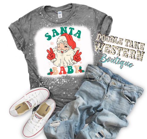 Santa Baby Santa Christmas Bleached Graphic T-Shirt