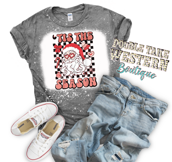 Tis the Season Santa Christmas Bleached Graphic T-Shirt